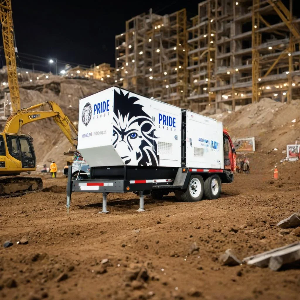 Towable generator on a night jobsite